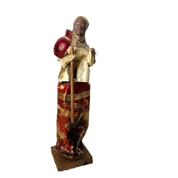 Vintage Folk Art Paper Mache Woman Lady Water Jug Figurine Red Mexico 12.5" Tall - Picture 1 of 12